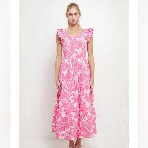 English Factory NWT Medium Midi Dress Pink Bow Back